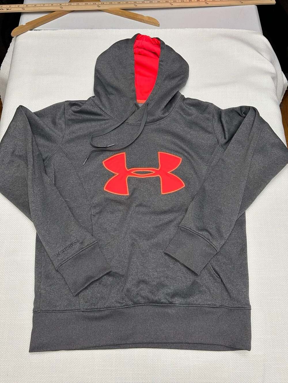 Under Armour Women's ColdGear Storm Semi-Fitted Pullover Hoodie Gray with Neon P
